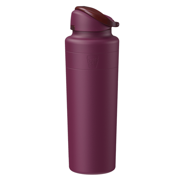 KeepCup Ora Bottle 950ml in Mulberry, a deep plum-coloured reusable stainless steel bottle with flip-top lid, shown at a slight angle against a white background.