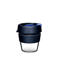 KeepCup Original Clear S 8oz in Ink, featuring a clear plastic cup with dark navy silicone band and lid, shown from a front view against a white background.