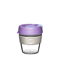 KeepCup Original Clear S 8oz in Moonshine, featuring a clear plastic cup with light grey silicone band and lavender-coloured lid with sipper closure, shown against a white background.
