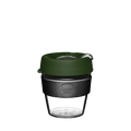 KeepCup Original Clear S 8oz in Pine, featuring a clear lightweight plastic cup with dark grey band and olive green lid with sipper opening, shown against a white background.