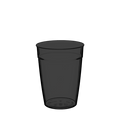 Original Plastic Cup Base in Black Tint, a translucent dark grey 12oz reusable cup made from 100% recycled material, shown against a white background with recycling symbols visible on the base.