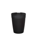 Original Plastic Cup Base in Black, M 12oz size, shown from a front angle against a white background, displaying the tapered reusable cup body with matte finish and measurement marking of 12oz/340ml visible inside the rim.