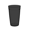 Original Plastic Cup Base in Black Tint, a translucent dark grey 16oz reusable cup shown at a slight angle against a white background, featuring a tapered design with a subtle rim detail and recycling symbols visible on the base.