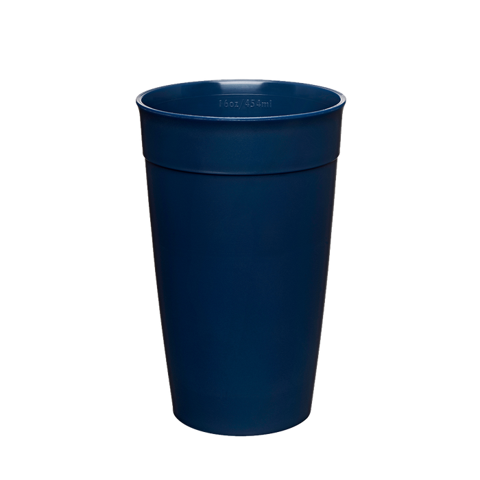 KeepCup Original Plastic Cup Base in Galaxy, a deep navy blue reusable cup shown from a front angle against a white background, displaying the 16oz/454ml capacity marking on the inner rim.