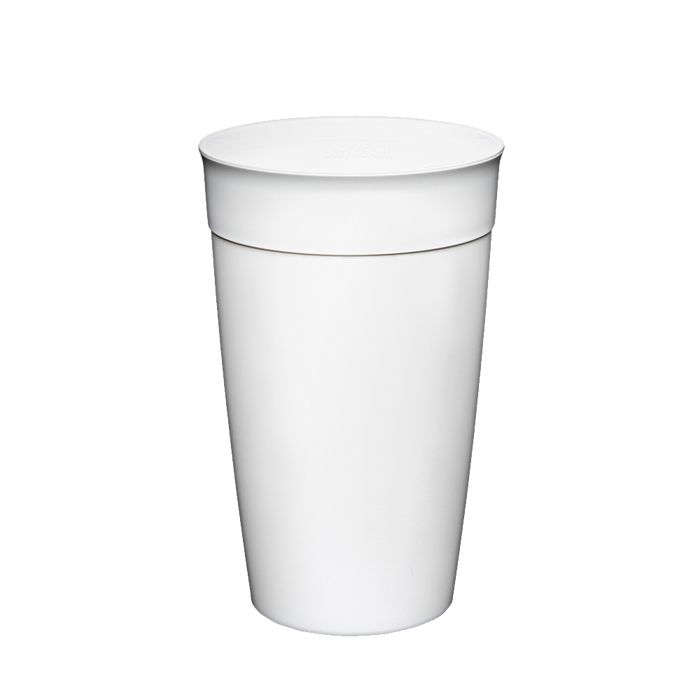 KeepCup Original Plastic Cup Base in White, L 16oz size, shown from a straight-on angle against a plain white background, displaying the tapered cup body with characteristic band detail near the rim.
