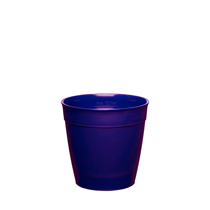 Original Plastic Cup Base in Deep Purple, S 8oz size, shown on a plain white background. The reusable cup base features a tapered shape with measurement marking visible inside the rim.