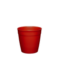 Ruby Red Original Plastic Cup Base S 8oz shown from a front angle against a white background, displaying the tapered reusable cup design with measurement marking visible inside the rim.