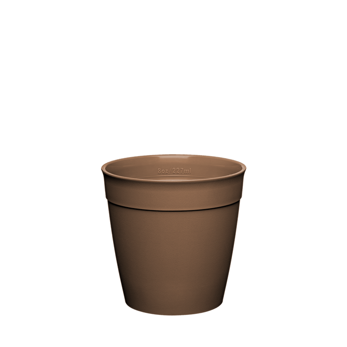 KeepCup Original Plastic Cup Base in Tan Brown, S 8oz size, shown on a plain white background. The tapered cup base features a matte brown finish with an embossed 8oz/227ml measurement marking visible inside the rim.