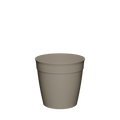 Original Plastic Cup Base in Warm Grey, S 8oz size, shown at a slight angle against a white background, displaying the tapered shape and rim band detail of the reusable cup component.