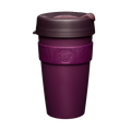 KeepCup Original L 16oz in Alder, featuring a deep plum-coloured reusable cup with matching silicone band and darker lid, shown against a plain white background.