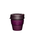 KeepCup Original S 8oz in Alder, featuring a deep plum-coloured cup with a matching purple silicone band and dark aubergine lid, shown against a plain white background.