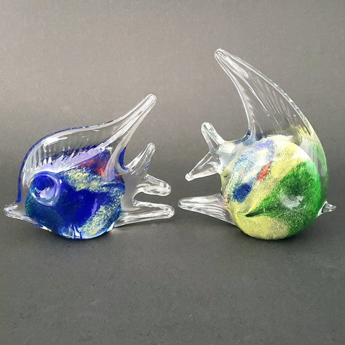 Pair of Art Glass Tropical Fish Figurines Sculpture Home Decor