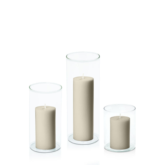 Pale Eucalypt 5cm Pillar in 8cm Glass, Sm - Set of 6