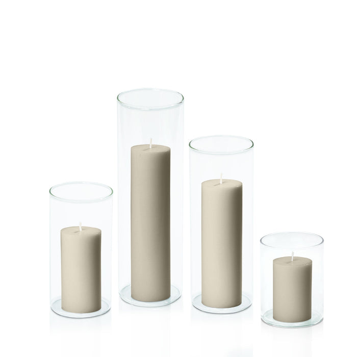 Pale Eucalypt 5cm Pillar in 8cm Glass, Sm - Set of 6