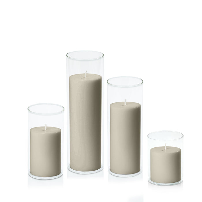 Pale Eucalypt 7cm Pillar in 8cm Glass, Sm - Set of 6