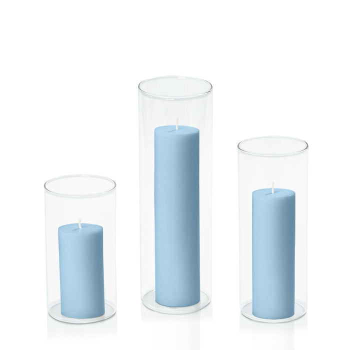 Pastel Blue 5cm Pillar in 8cm Glass Set - Med Pack of 1