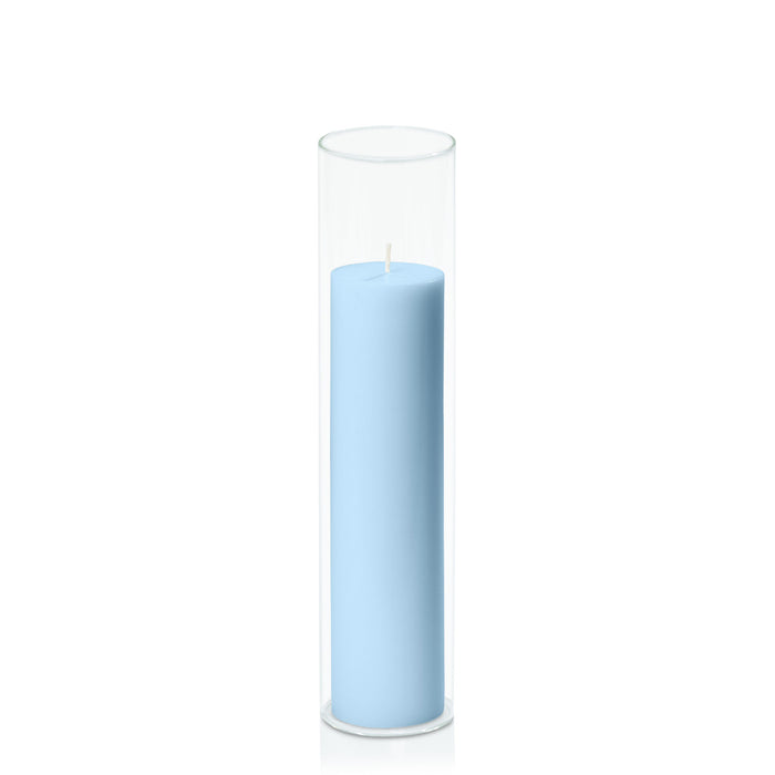 Pastel Blue 5cm x 20cm Pillar in 5.8cm x 25cm Glass Pack of 1