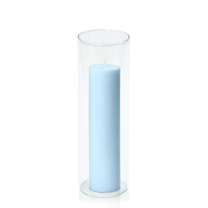 Pastel Blue 5cm x 20cm Pillar in 8cm x 25cm Glass Pack of 1