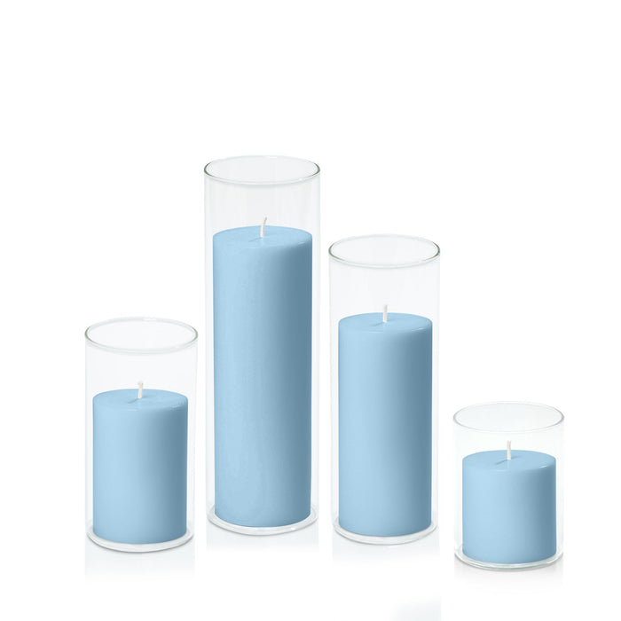 Pastel Blue 7cm Pillar in 8cm Glass, Sm - Set of 6