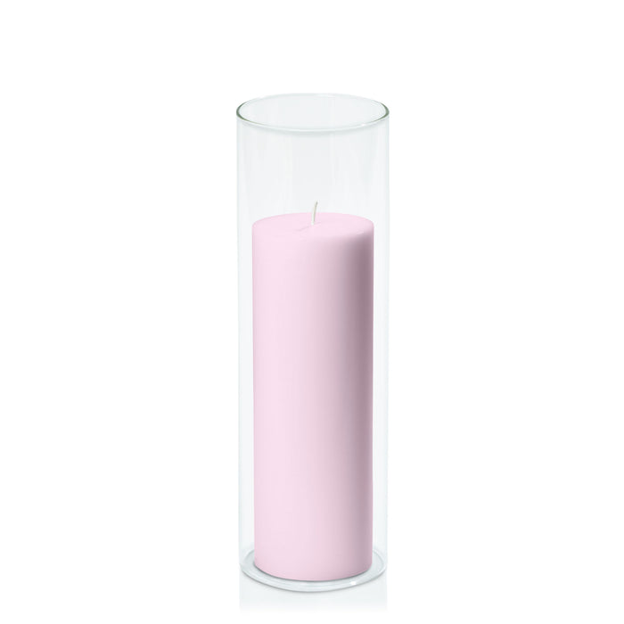 Pastel Pink 7cm x 20cm Pillar in 8cm x 25cm Glass Pack of 1