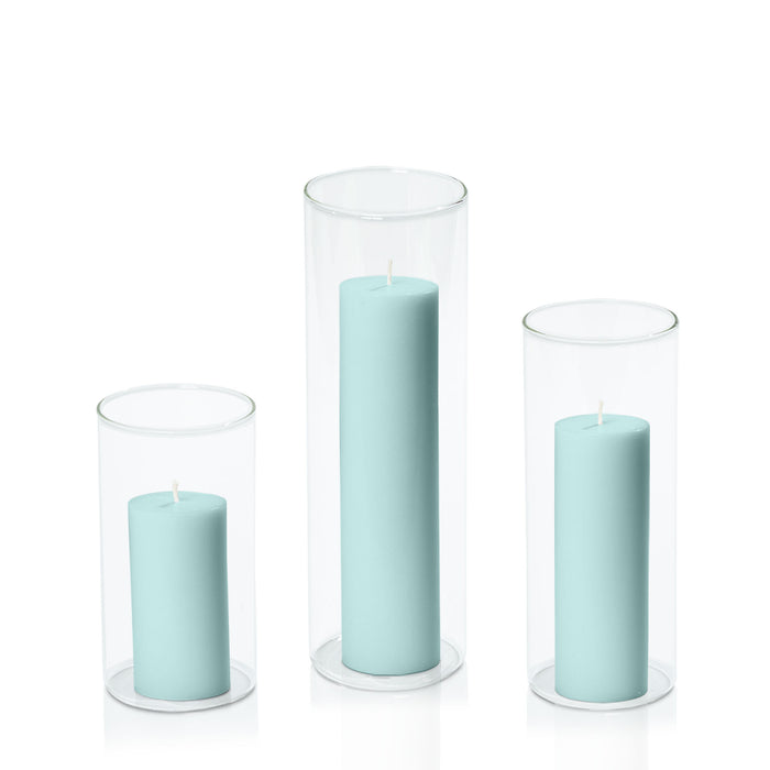 Pastel Teal 5cm Pillar in 8cm Glass Set - Med Pack of 1