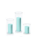 Pastel Teal 5cm Pillar in 8cm Glass Set - Sm Pack of 1