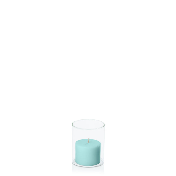Pastel Teal 5cm x 4cm Pillar in 5.8cm x 7cm Glass Pack of 1