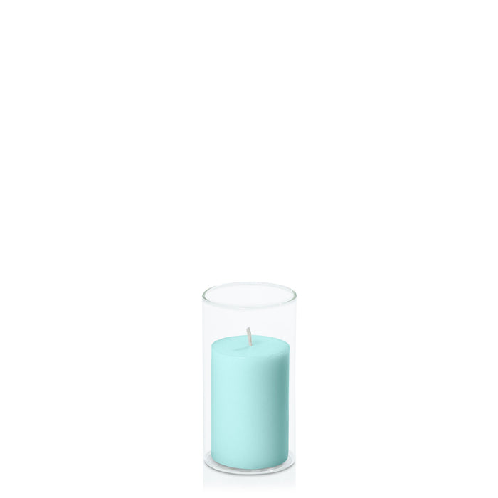 Pastel Teal 5cm x 7.5cm Pillar in 5.8cm x 12cm Glass Pack of 1