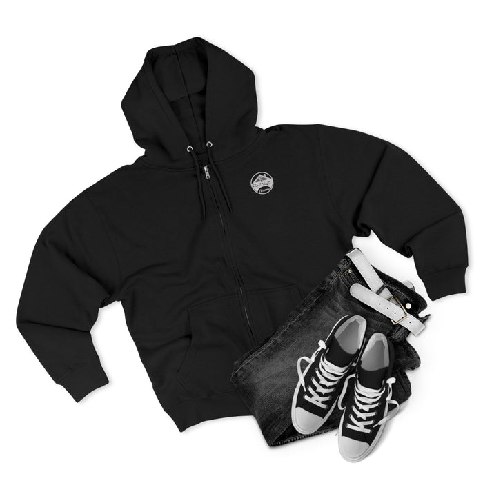 Patriotic with Motorcycle Unisex Zip Hoodie - Black with American Flag Design