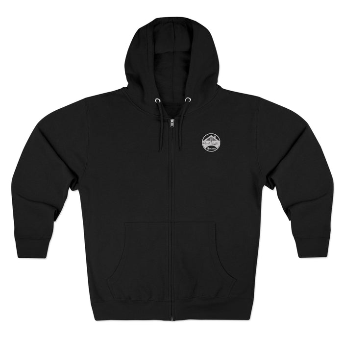 Patriotic with Motorcycle Unisex Zip Hoodie - Black with American Flag Design