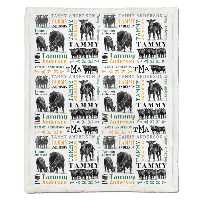 Personalized - Sherpa Blanket, Quilt- Custom name Angus Pattern