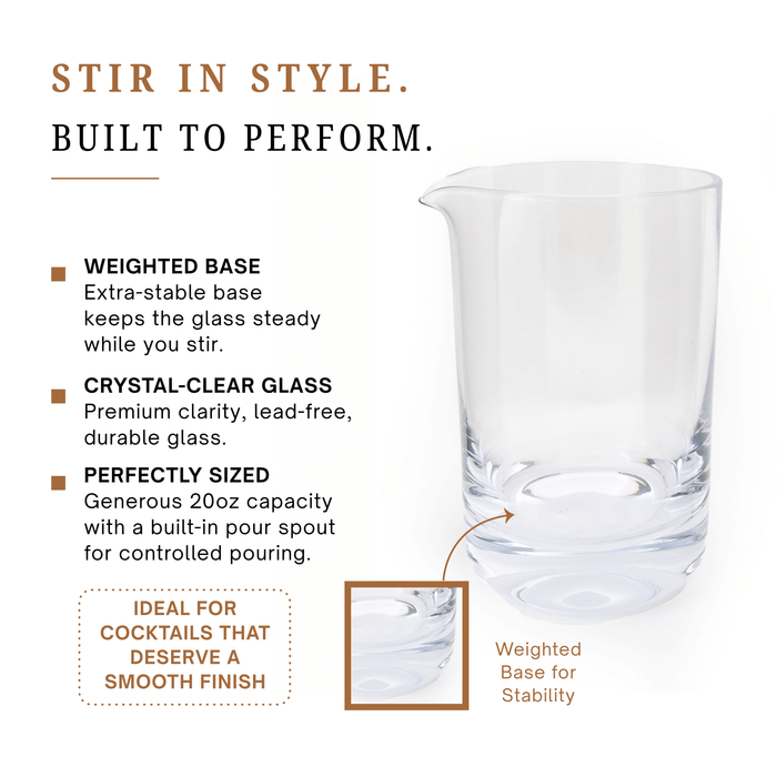 Premium Crystal Cocktail Mixing Glass (20oz) for Stirred Cocktails