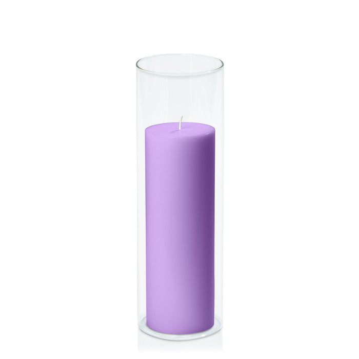 Purple 7cm x 20cm Pillar in 8cm x 25cm Glass Pack of 1