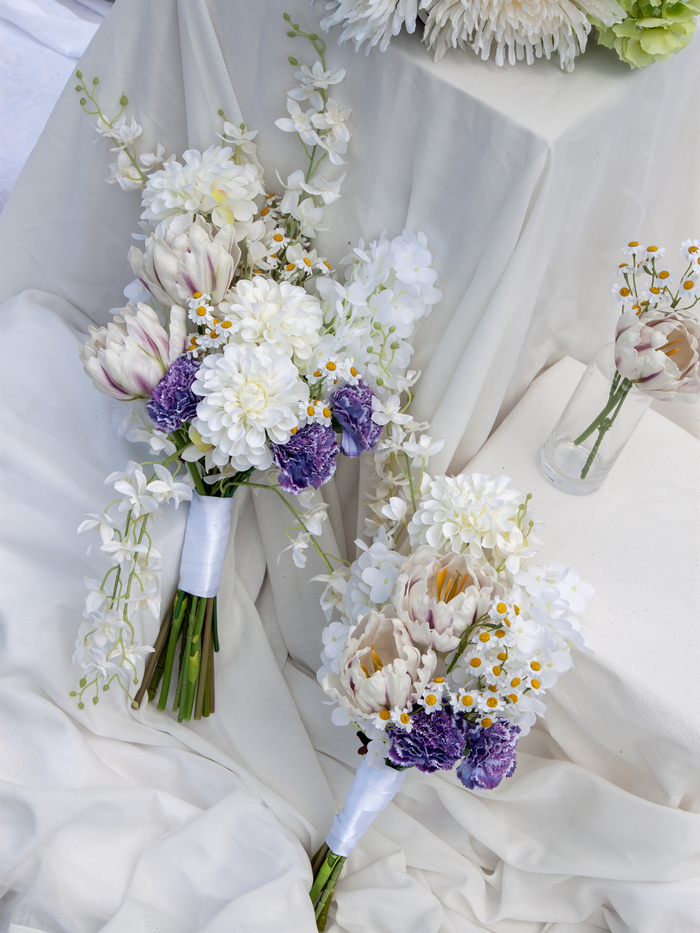 Purple Carnation & White Orchid Wedding Bouquet