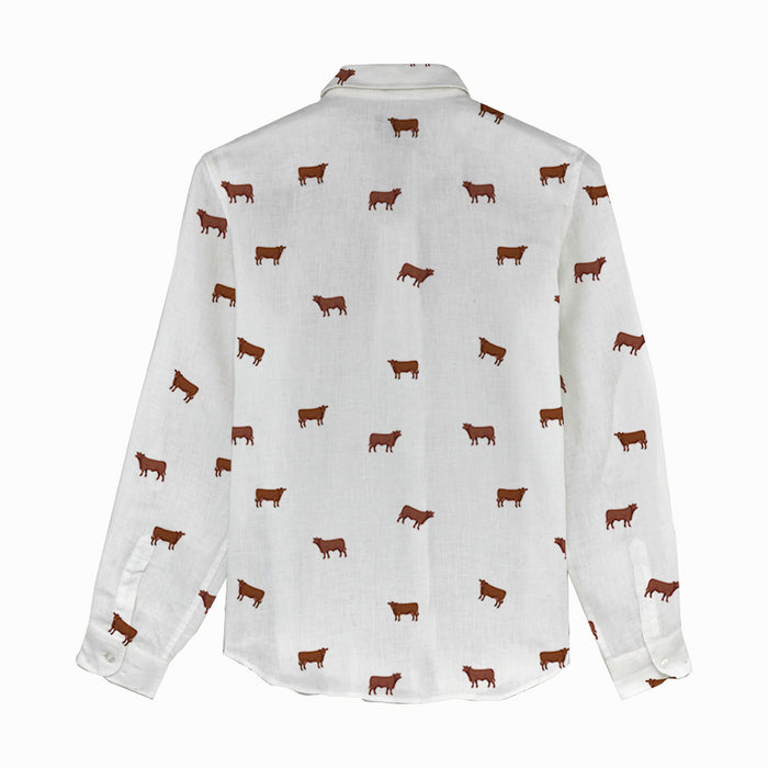 Red angus cattle icon pattern Women's Mock Linen Shirts for farmers - myfunfarm