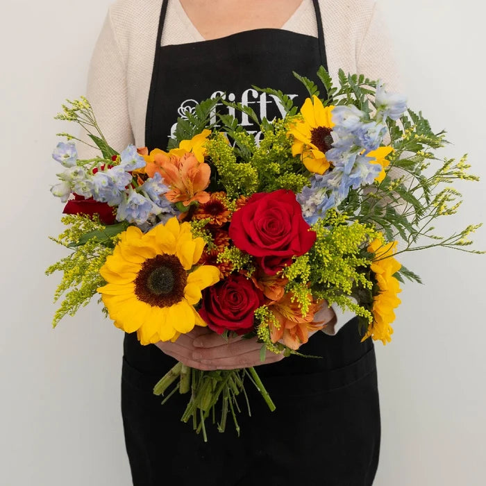Red Meets Sunflower Flower Arrangements Apron - Image