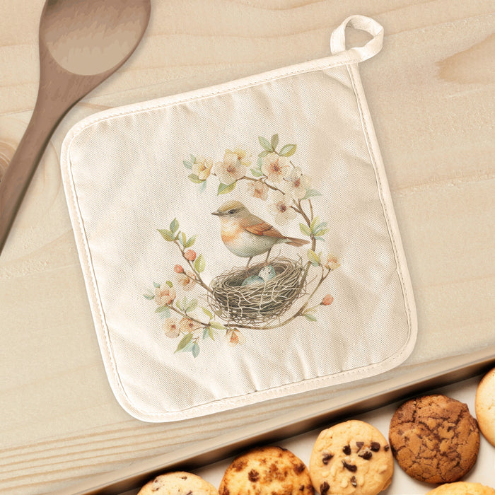 Robin in a Cherry Blossom - Spring Cotton Pot Holder