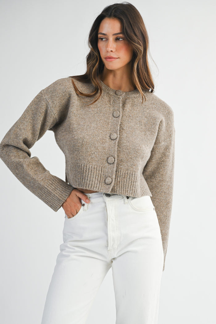 Round Neck Long Sleeve Cardigan