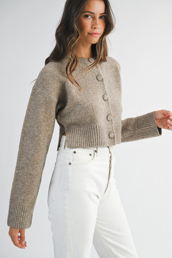 Round Neck Long Sleeve Cardigan