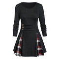 Round Neck Long Sleeve Plaid Big Buckle