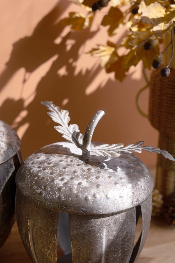 Set of 2 Rustic Metal Acorn Containers