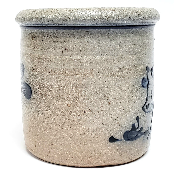 Salt Glazed Stoneware Crock, Cobalt Blue Pig Pattern by Rowe Pottery Works 1989