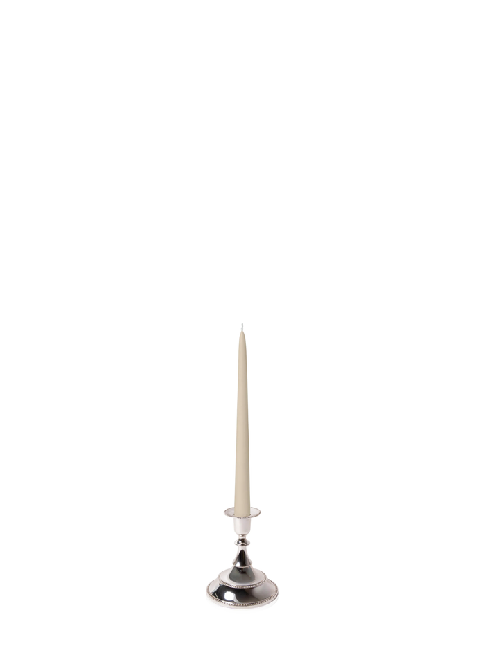 Sandstone 25cm Taper Candles with Small Antique Silver Juliette Candle Holders - Set of 12 Pack of 12