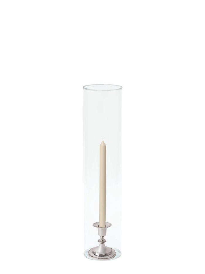 Sandstone 30cm Dinner Candles with Small Antique Silver Eloise Candle Holders and Sleeves - Set of 12 Pack of 12