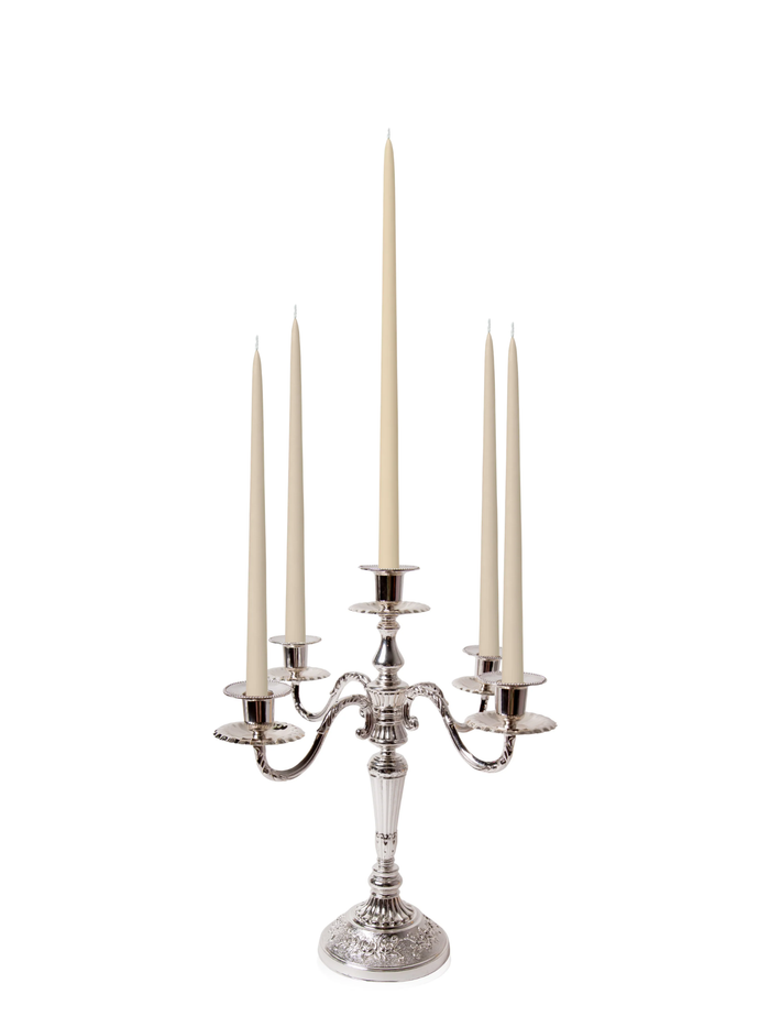 Sandstone 35cm & 45cm Taper Candles with Antique Silver Charlotte 5-Arm Candelabra - Set of 2 Pack of 10