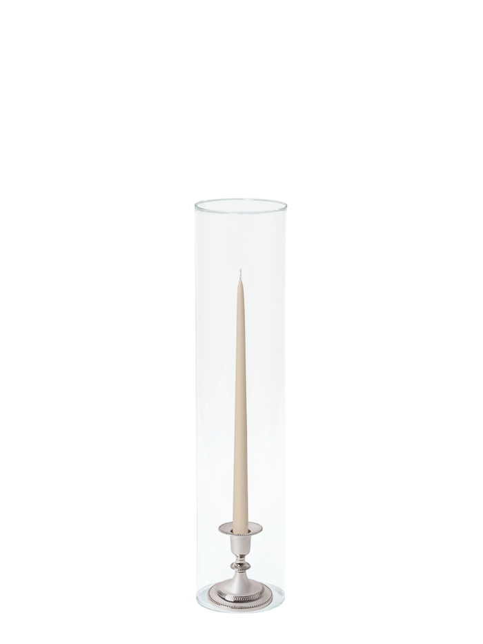 Sandstone 35cm Taper Candles with Small Antique Silver Eloise Candle Holders and Sleeves - Set of 12 Pack of 12