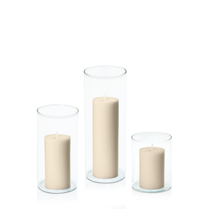 Sandstone 5cm Pillar in 8cm Glass, Sm - Set of 6