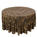 Round tablecloth with black and gold wave pattern on a white background