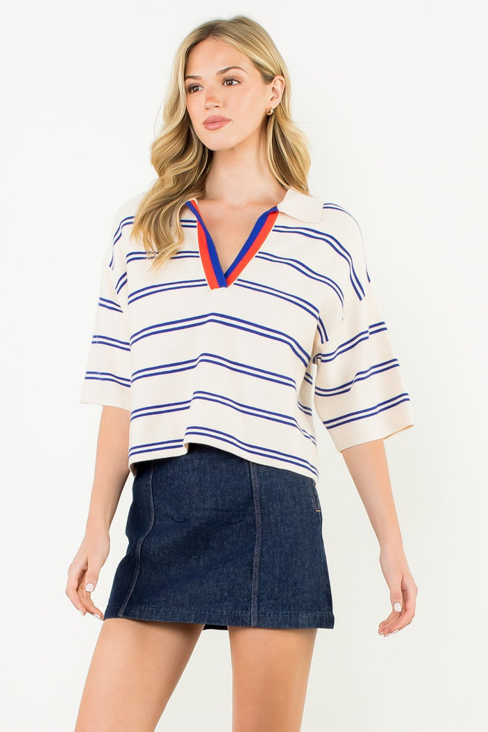 Short Sleeve Striped Knit Top