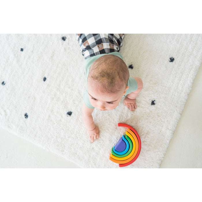 Signature Organic Cotton Ivory with Black Dots Washable Area Rug - Rugs by Roo